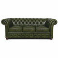 Casa Padrino Luxus Chesterfield Leder 3er Sofa Vintage Dunkelgrün / Dunkelbraun 210 cm