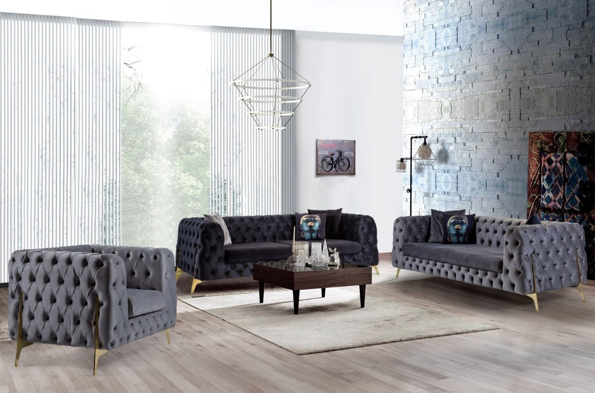 Casa Padrino Luxus Chesterfield Samt Sofa Lila / Messing 240 x 95 x H. 81 cm - Modernes Wohnzimmer Sofa - Chesterfield Möbel
