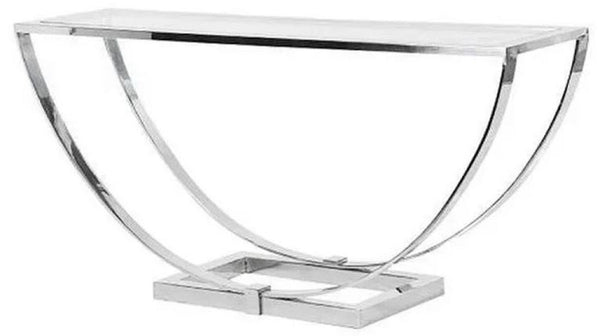 Casa Padrino console design de luxe argent 160 x 40 x H. 75 cm - Table console en métal avec plateau en verre - Mobilier de salon design de luxe