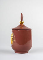 Casa Padrino Luxus Duftspender Skarabäus Rot / Gold Ø 11 x H. 21 cm - Runder Porzellan Raumerfrischer mit Deckel - Deko Accessoires - Luxus Qualität
