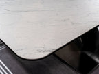 Casa Padrino Luxus Esstisch mit gehärteter Glaskeramik Tischplatte in Marmoroptik Weiß / Matt Schwarz / Silber 160-220 x 90 x H. 76 cm - Ausziehbarer Küchentisch - Esszimmer Möbel - Luxus Möbel
