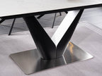 Casa Padrino Luxus Esstisch mit gehärteter Glaskeramik Tischplatte in Marmoroptik Weiß / Matt Schwarz / Silber 160-220 x 90 x H. 76 cm - Ausziehbarer Küchentisch - Esszimmer Möbel - Luxus Möbel