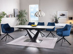 Casa Padrino Luxus Esstisch mit gehärteter Glaskeramik Tischplatte in Marmoroptik Weiß / Matt Schwarz / Silber 160-220 x 90 x H. 76 cm - Ausziehbarer Küchentisch - Esszimmer Möbel - Luxus Möbel
