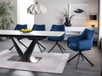 Casa Padrino Luxus Esstisch mit gehärteter Glaskeramik Tischplatte in Marmoroptik Weiß / Matt Schwarz / Silber 160-220 x 90 x H. 76 cm - Ausziehbarer Küchentisch - Esszimmer Möbel - Luxus Möbel