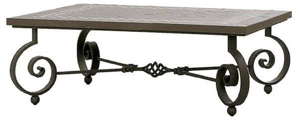 Casa Padrino mesa de centro barroco de lujo marrón / negro 136 x 106 x A. 42 cm - Mesa de jardín con tablero de azulejos de cerámica y patas de hierro forjado - Muebles de salón y jardín barrocos