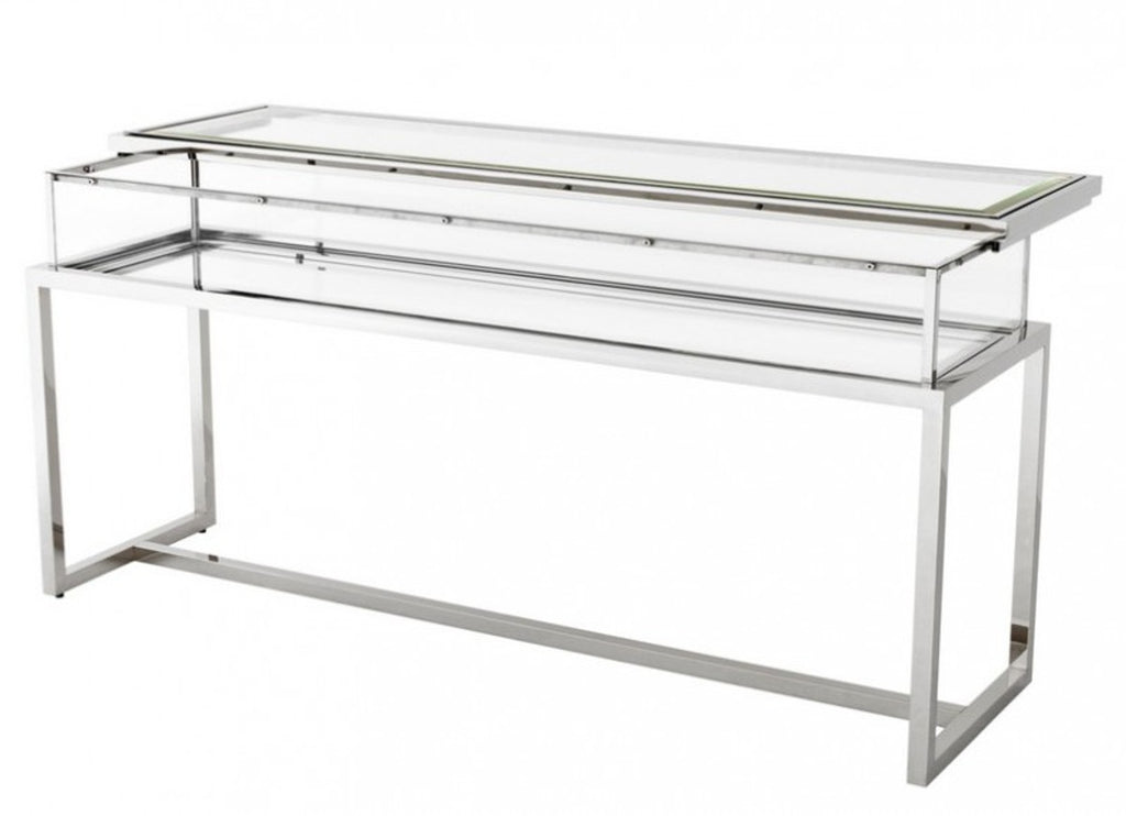 Casa Padrino Luxus Glas Vitrine Edelstahl Poliert Silber B 160 x T 45 x H 77 cm - Art Deco Konsole und Ladeneinrichtung