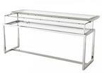Casa Padrino Luxus Glas Vitrine Edelstahl Poliert Silber B 160 x T 45 x H 77 cm - Art Deco Konsole und Ladeneinrichtung