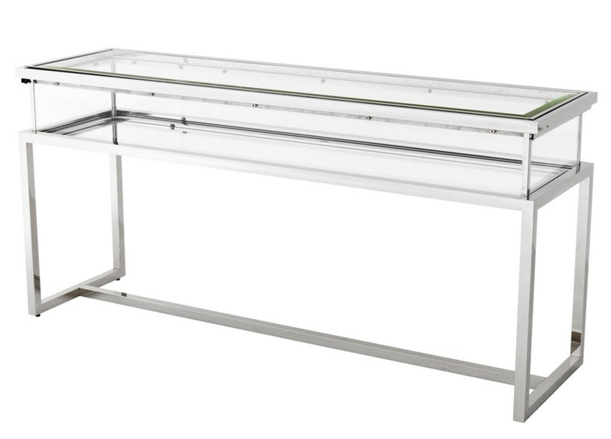 Casa Padrino Luxus Glas Vitrine Edelstahl Poliert Silber B 160 x T 45 x H 77 cm - Art Deco Konsole und Ladeneinrichtung
