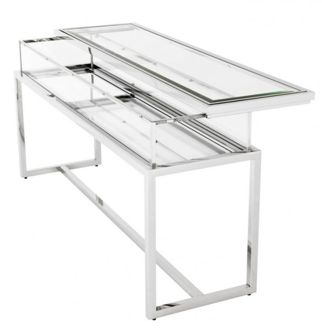 Casa Padrino Luxus Glas Vitrine Edelstahl Poliert Silber B 160 x T 45 x H 77 cm - Art Deco Konsole und Ladeneinrichtung