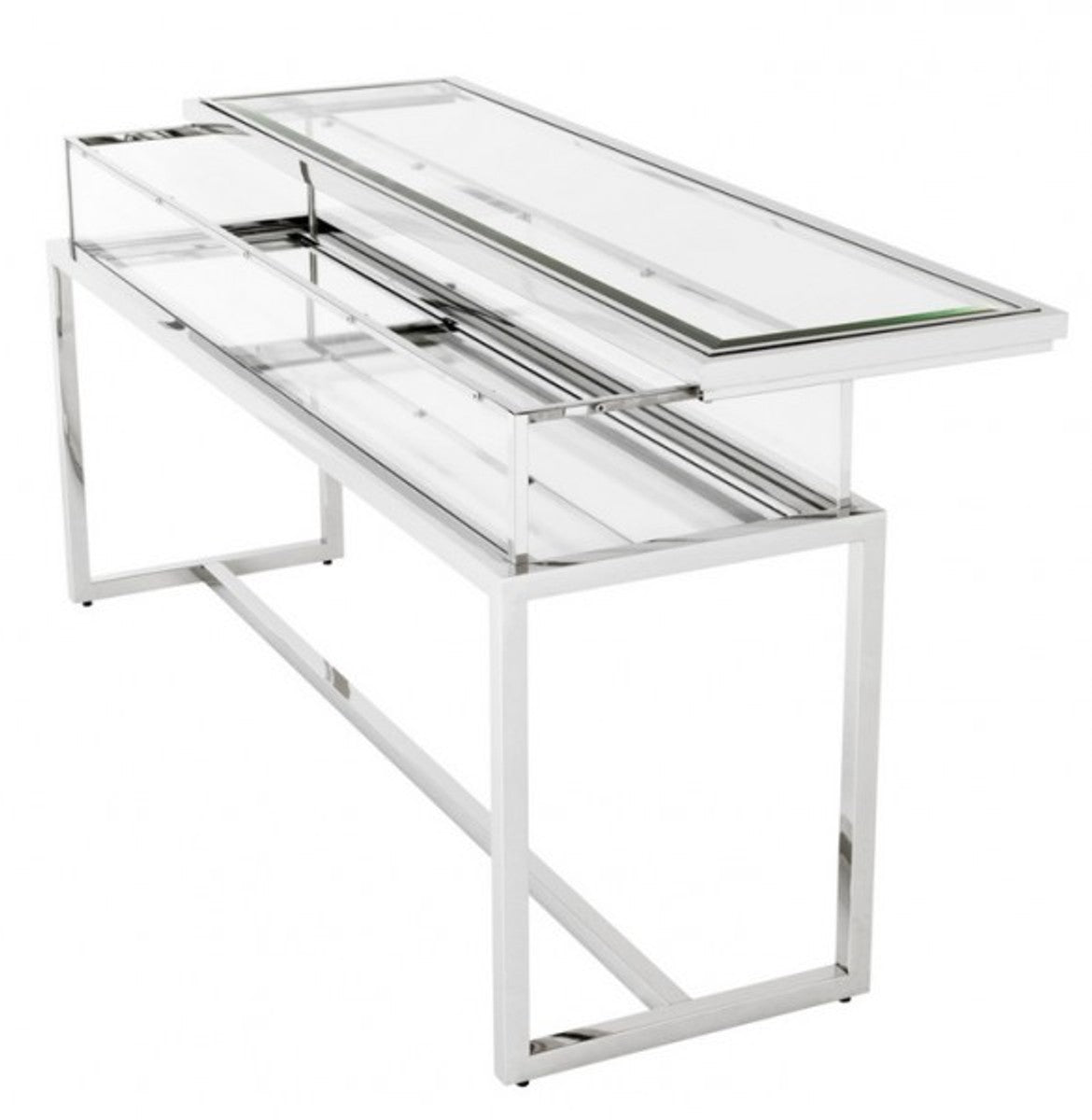 Casa Padrino Luxus Glas Vitrine Edelstahl Poliert Silber B 160 x T 45 x H 77 cm - Art Deco Konsole und Ladeneinrichtung