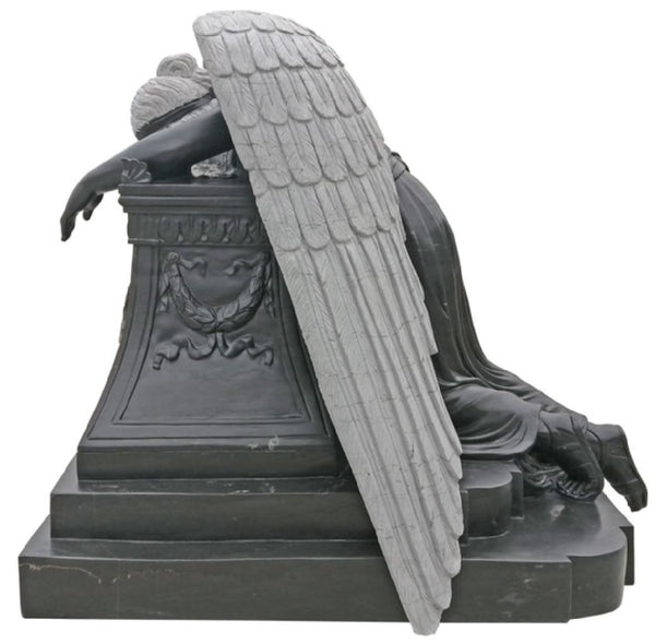 Casa Padrino scultura in pietra decorativa Art Nouveau di lusso angelo nero / grigio A. 125 cm - Magnifica figura decorativa in pietra da giardino - Sculture da Giardino Barocco e Art Nouveau