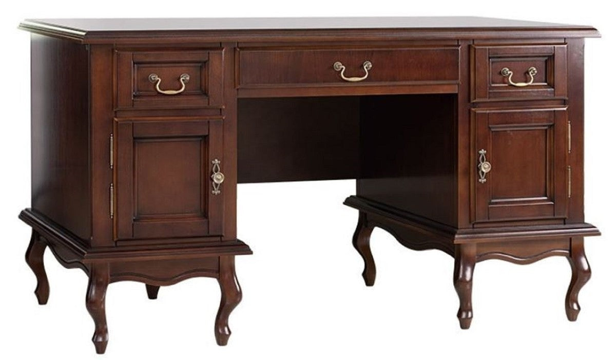 Casa Padrino Luxus Jugendstil Schreibtisch Dunkelbraun 160 x 79 x H. 80 cm - Massivholz Bürotisch mit 3 Schubladen und 2 Türen - Jugendstil Massivholz Büro Möbel