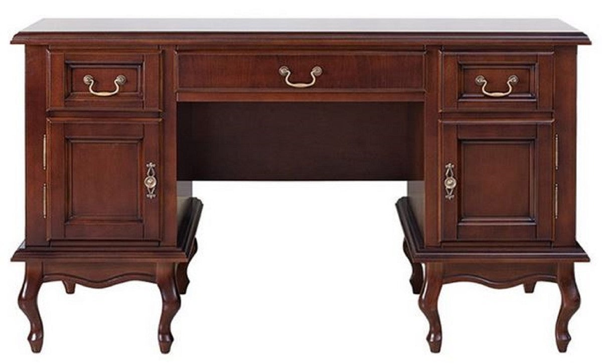 Casa Padrino Luxus Jugendstil Schreibtisch Dunkelbraun 160 x 79 x H. 80 cm - Massivholz Bürotisch mit 3 Schubladen und 2 Türen - Jugendstil Massivholz Büro Möbel