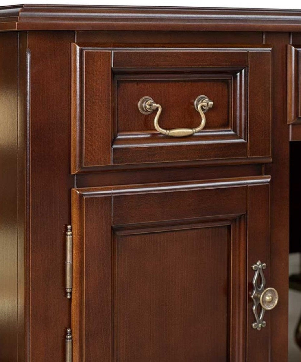 Casa Padrino Luxus Jugendstil Schreibtisch Dunkelbraun 160 x 79 x H. 80 cm - Massivholz Bürotisch mit 3 Schubladen und 2 Türen - Jugendstil Massivholz Büro Möbel
