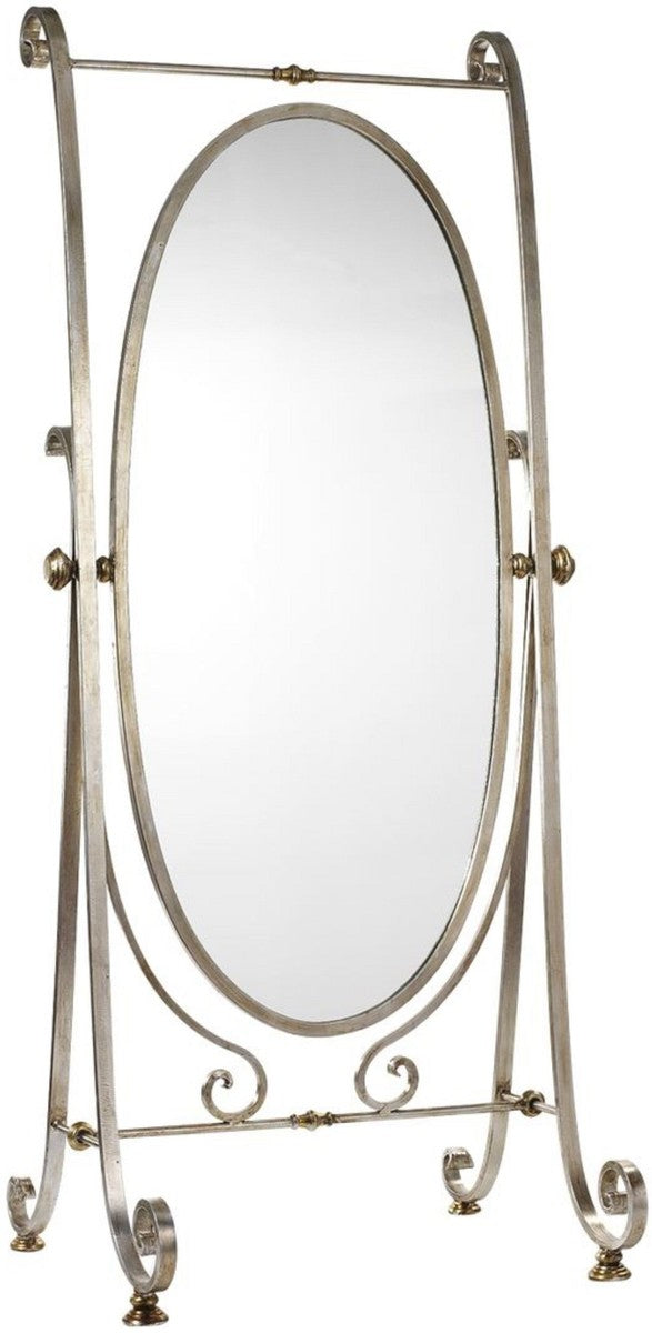 Casa Padrino miroir sur pied Art Nouveau de luxe argent / or - Miroir de chambre ovale - Mobilier de Chambre Baroque et Art Nouveau