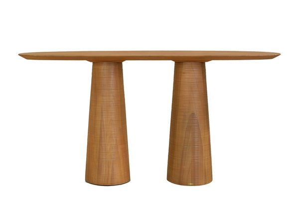 Casa Padrino Consola de Lujo Marrón 160 x 40 x H. 80 cm - Mesa Consola de Madera Maciza en un Cálido Tono Ámbar con Frente Escultural - Muebles de Lujo