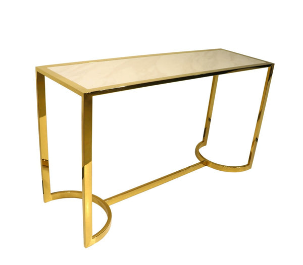 Casa Padrino Luxus Konsole Gold / Weiß 140 x 45 x H. 78 cm - Konsolentisch mit Kunstmarmorplatte