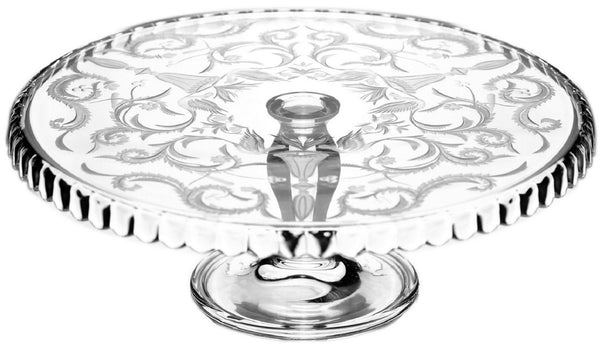 Casa Padrino plato de pastel de lujo plata Ø 32 x A. 12 cm - Plato de pastel de vidrio grabado a mano y hecho a mano - Accesorios para Hoteles y Restaurantes - Calidad de Lujo