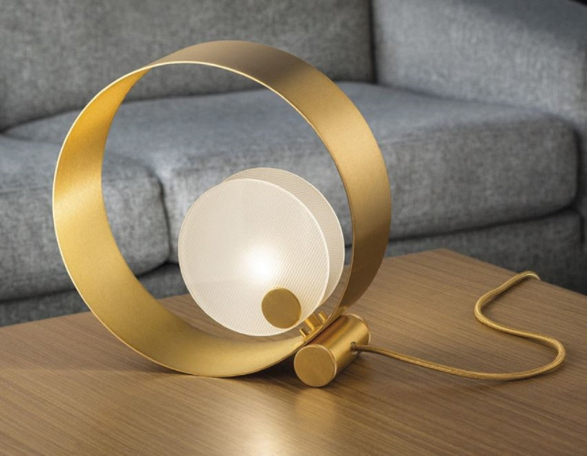 Casa Padrino Luxus Tischleuchte Gold / Weiß 30 x 11 x H. 30 cm - Metall Schreibtischleuchte mit Glas Lampenschirm - Luxus Tischleuchten - Luxus Qualität - Made in Italy