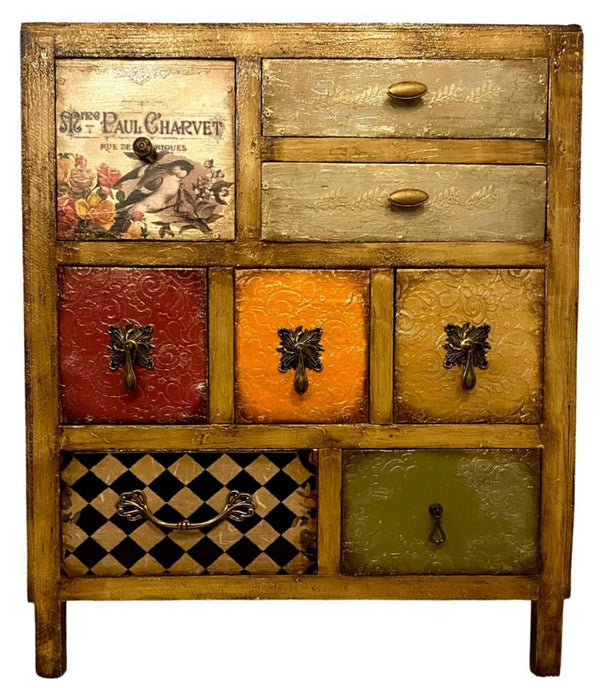 Casa Padrino commode de style campagnard de luxe marron / multicolore - Armoire en bois massif faite à la main avec 8 tiroirs - Meubles de Style Campagnard