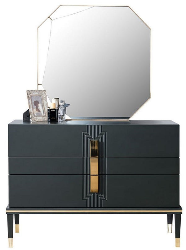 Casa Padrino commode de chambre de luxe avec miroir mural noir / or - Armoire moderne en bois massif avec miroir élégant - Meubles de chambre de luxe