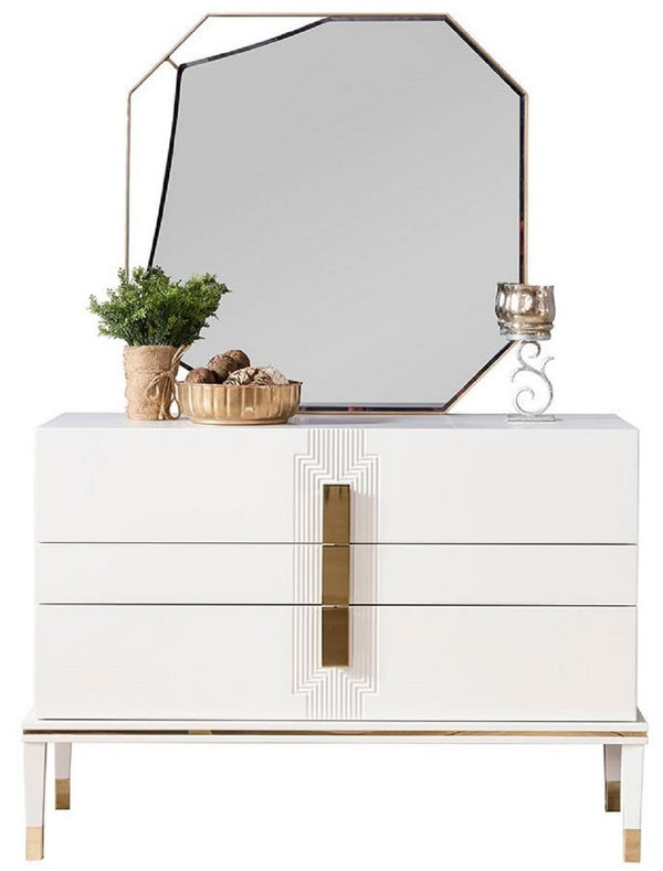 Casa Padrino commode de chambre de luxe avec miroir mural blanc / or - Armoire moderne en bois massif avec miroir élégant - Meubles de chambre de luxe
