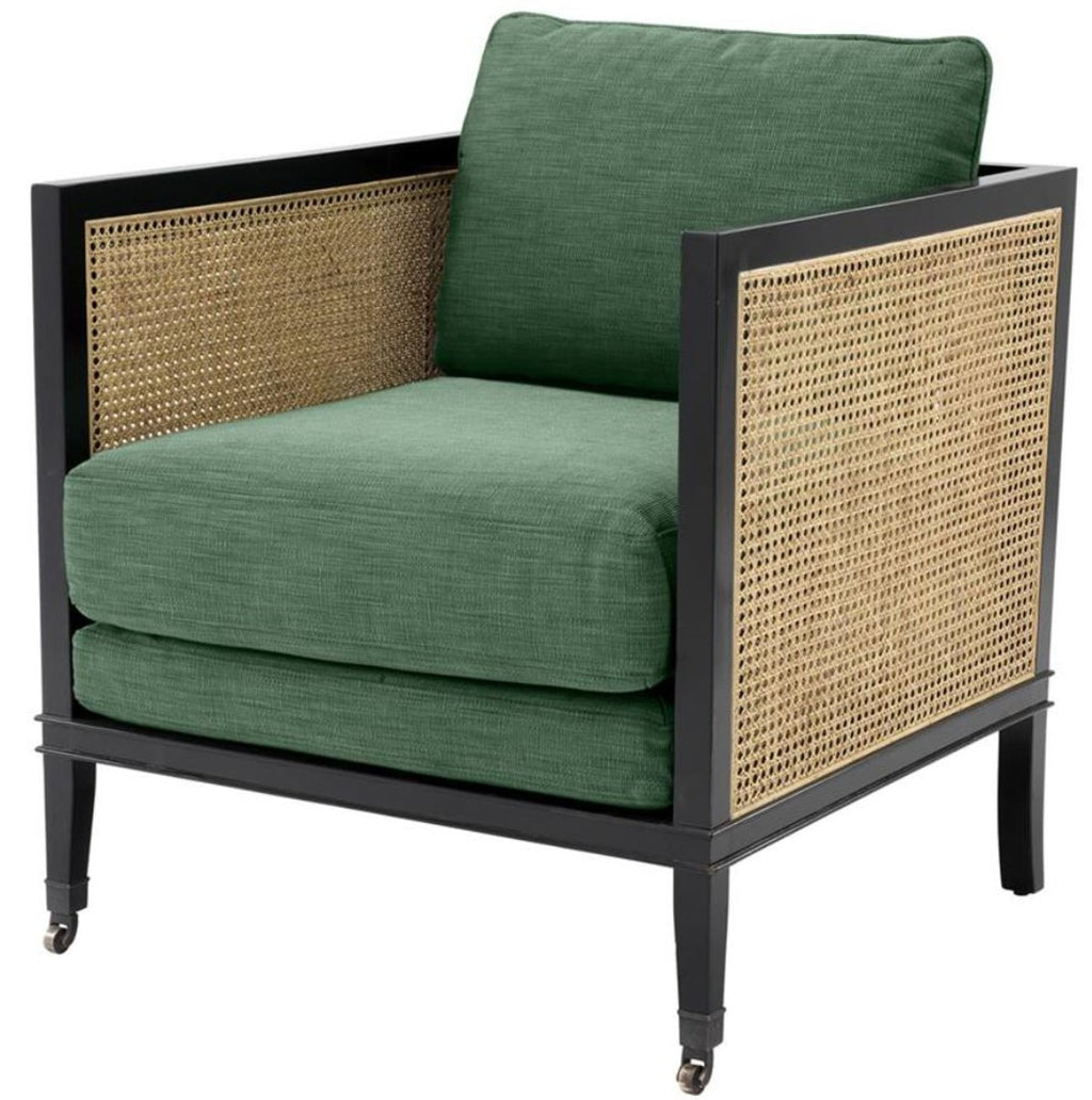 Casa Padrino Luxus Sessel Grün / Schwarz / Naturfarben 71 x 68,5 x H. 84 cm - Hotel Möbel