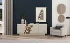 Casa Padrino Luxus Sideboard Creme / Braun 220 x 50,8 x H. 85 cm - Massivholz Schrank mit 4 Türen - Massivholz Möbel - Luxus Möbel - Luxus Einrichtung