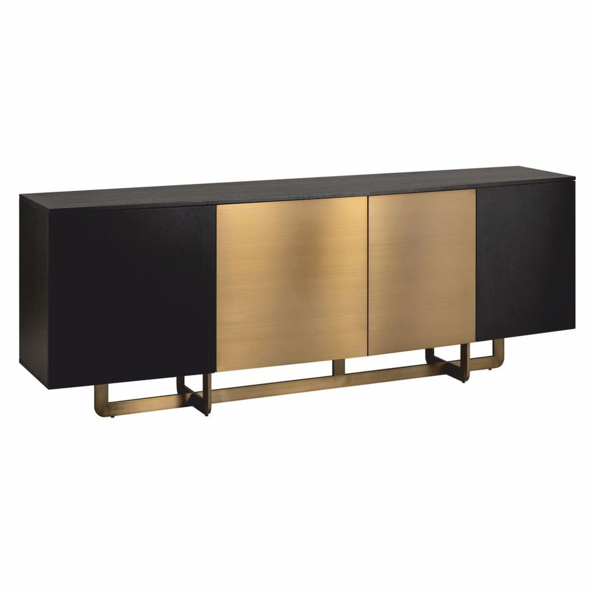 Casa Padrino Luxus Sideboard mit 4 Türen Schwarz / Messing 220 cm - Luxus Möbel - Luxus Interior