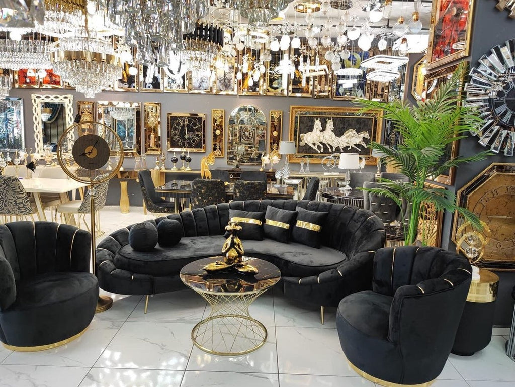 Casa Padrino Luxus Sofa Schwarz / Gold 250 x 70 x H. 80 cm - Wohnzimmer Sofa - Hotel Sofa - Wohnzimmer Möbel - Hotel Möbel - Luxus Möbel - Wohnzimmer Einrichtung - Luxus Einrichtung