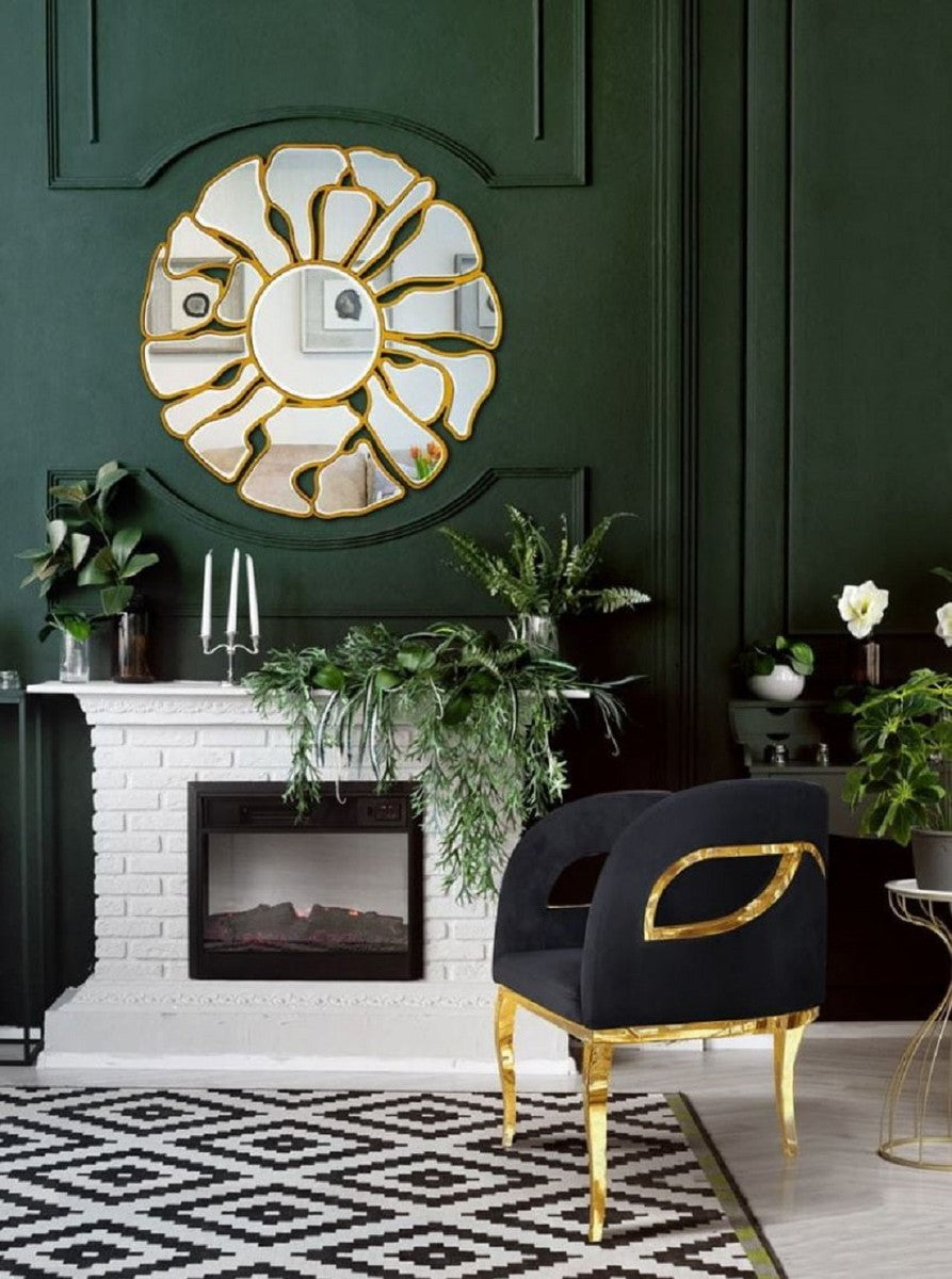 Casa Padrino Luxus Spiegel Gold Ø 92 cm - Runder Wohnzimmer Wandspiegel - Garderoben Spiegel - Schlafzimmer Spiegel - Luxus Kollektion