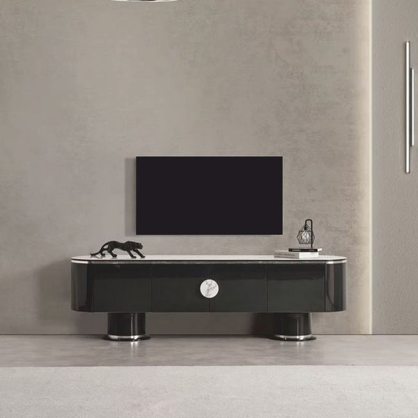Casa Padrino armadio TV di lusso nero / bianco / argento 221 cm - Mobili per soggiorno e hotel