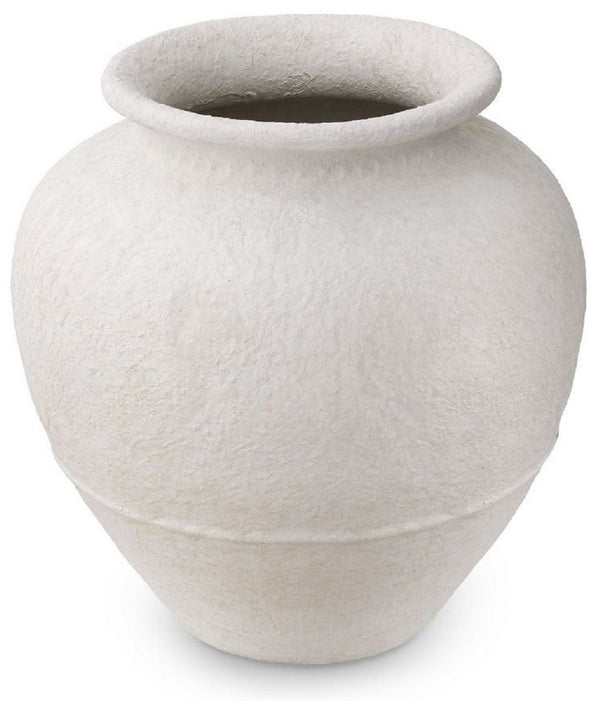 Casa Padrino florero de arcilla de lujo blanco mate Ø 45 x A. 54 cm - Florero decorativo redondo hecho a mano - Decoración Salón - Decoración Jardín - Accesorios de Decoración