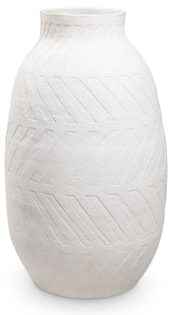 Casa Padrino florero de arcilla de lujo blanco Ø 60 x A. 106,5 cm - Florero decorativo redondo hecho a mano - Decoración Salón - Decoración Jardín - Accesorios de Decoración