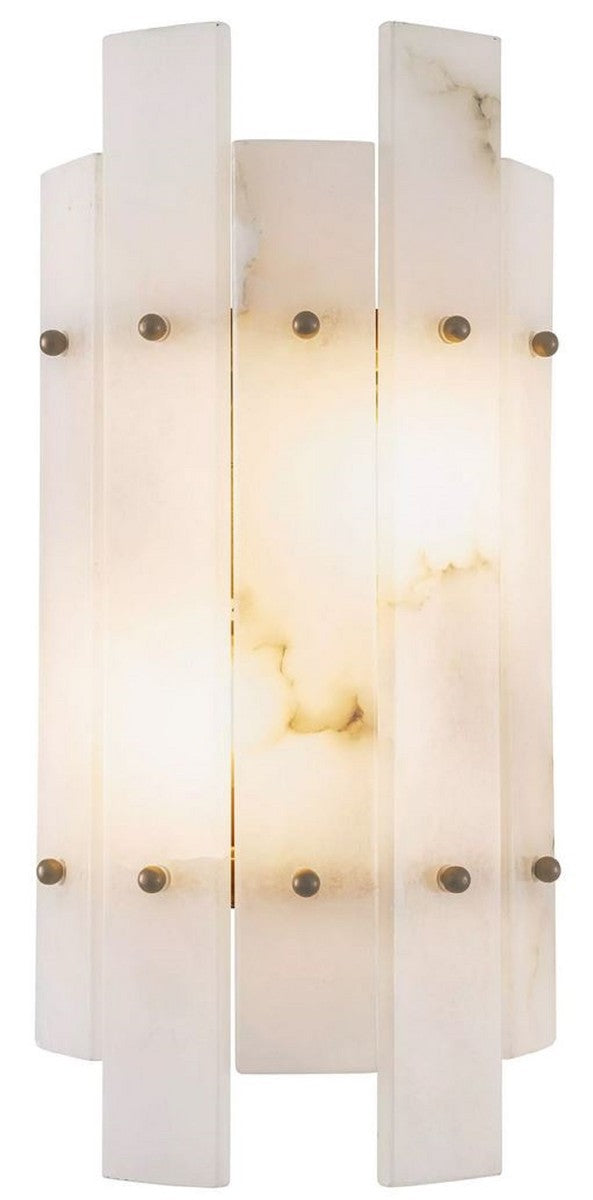 Casa Padrino Luxus Wandleuchte Alabaster / Antik Messing 19 x 10 x H. 40 cm - Wohnzimmer Wandlampe mit Alabaster Lampenschirm - Luxus Leuchten - Luxus Interior - Luxus Möbel