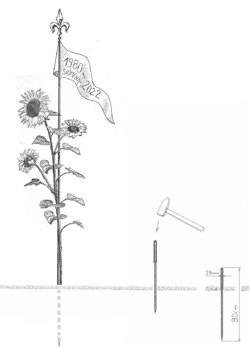 Casa Padrino Luxus XXL Garten Skulptur Sonnenblumen mit Flagge Rost / Silber 95 x 75 x H. 290 cm - Riesige XXL Garten Deko - Luxus Outdoor Deko - Luxus Garten Deko Accessoires