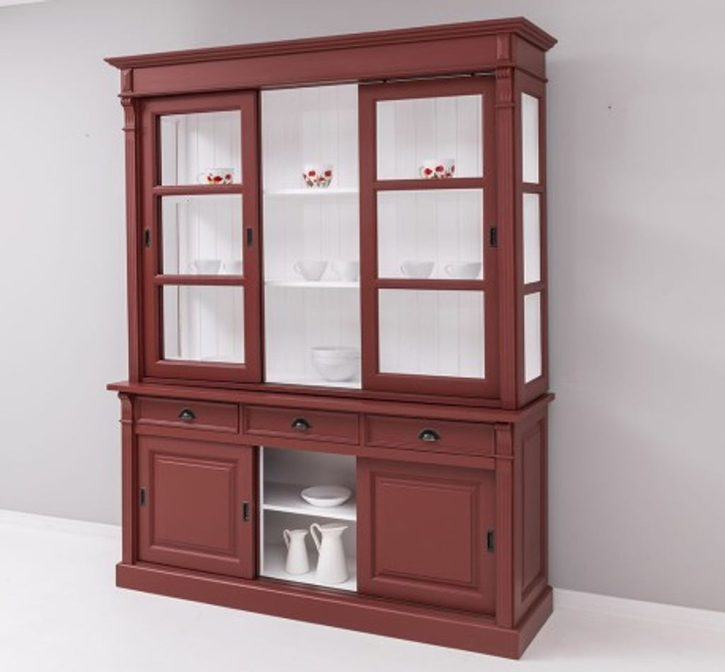 Casa Padrino Vitrine im Landhausstil mit 6 Schiebetüren, 3 Schubladen und Aufsatz, 180 x 51 x 220 cm