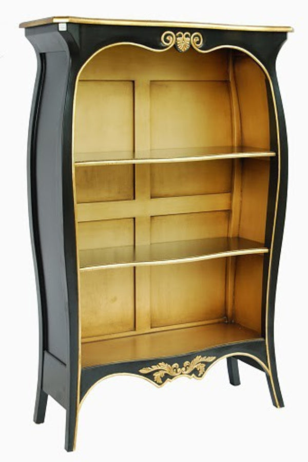 Casa Padrino Baroque Bookcase Black / Gold, W 110 x H 169 cm, Solid Wood Antique Style Shelf