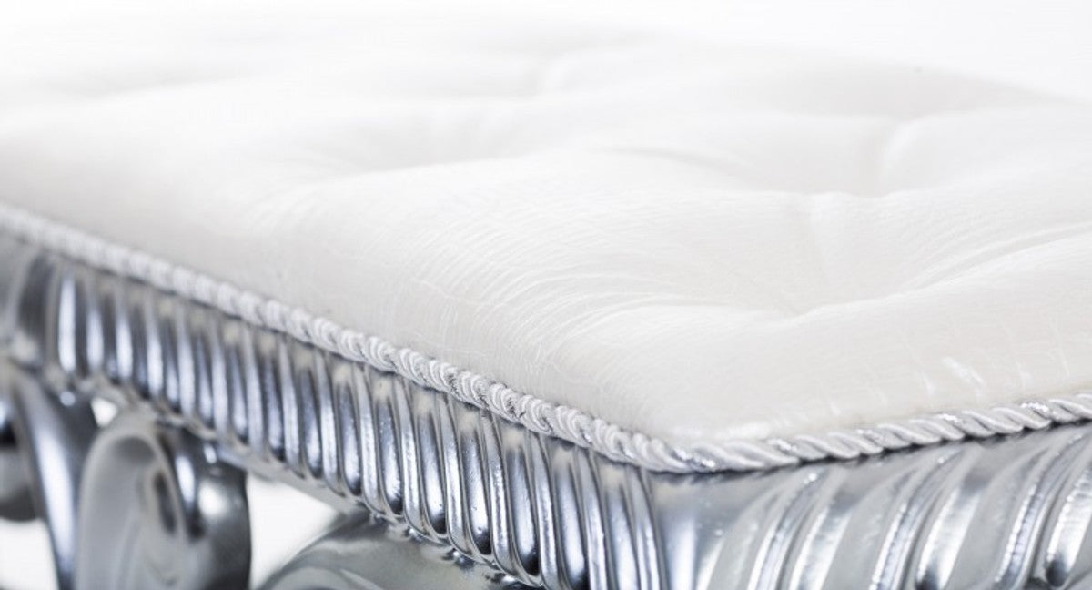 Casa Padrino Barock Luxus Sitzbank Lafayette aus massivem Eichenholz in Silber und Creme, 120 x 50 x 55 cm