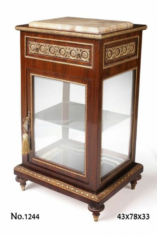 Casa Padrino Barock Vitrine im Antik Stil - Dunkelbraun / Creme / Gold - 43 x 33 x H. 78 cm
