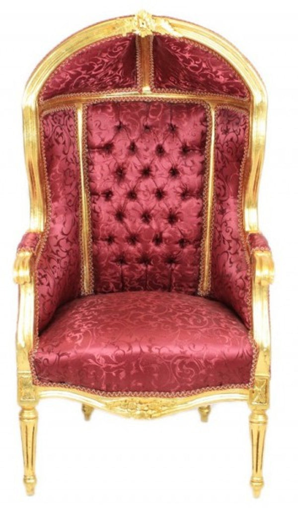 Casa Padrino Barock Kinder Thron Sessel Bordeaux Muster / Gold - Ballon Sessel, 55 x 50 x 110 cm