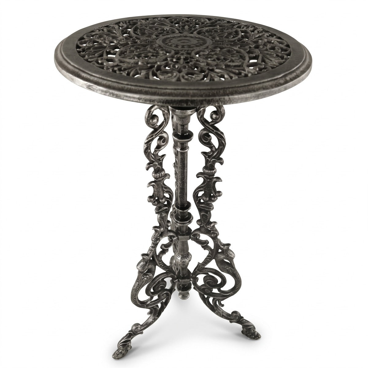 Casa Padrino Jugendstil Garten Beistelltisch Antik Grau / Schwarz Ø 36 x H. 70 cm - Runder Garten Metall Tisch - Runder Blumentisch - Barock & Jugendstil Garten Möbel (KI Studio)