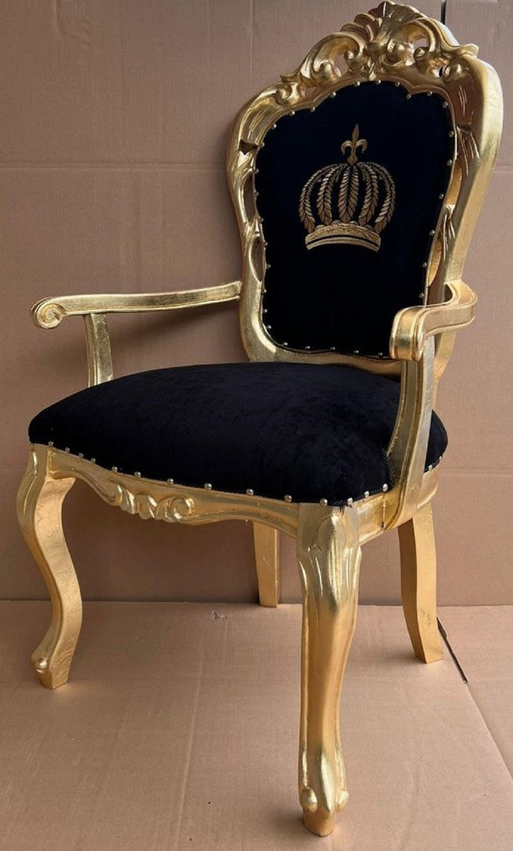 Pompöös by Casa Padrino Luxus Barock Esszimmer Stuhl mit Armlehnen Schwarz / Gold - Pompööser Barock Stuhl designed by Harald Glööckler - Pompööse Barock Esszimmer Möbel