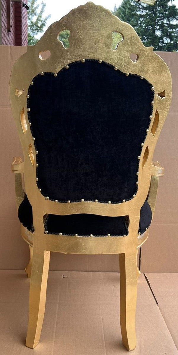 Pompöös by Casa Padrino Luxus Barock Esszimmer Stuhl mit Armlehnen Schwarz / Gold - Pompööser Barock Stuhl designed by Harald Glööckler - Pompööse Barock Esszimmer Möbel