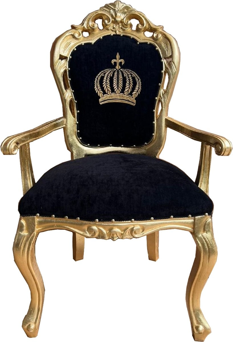 Pompöös by Casa Padrino Luxus Barock Esszimmer Stuhl mit Armlehnen Schwarz / Gold - Pompööser Barock Stuhl designed by Harald Glööckler - Pompööse Barock Esszimmer Möbel