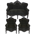 Casa Padrino Barock Wohnzimmer Set King Schwarz / Schwarz - 2er Sofa + 160 cm & 2 Sessel + 85 cm