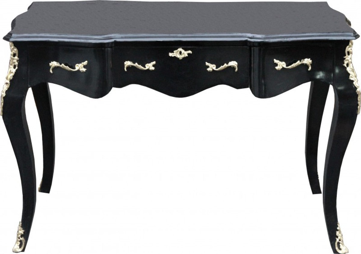 Casa Padrino Luxus Barock Konsolentisch in Schwarz und Gold, 120 x 80 x 58 cm, Sekretär mit drei Schubladen