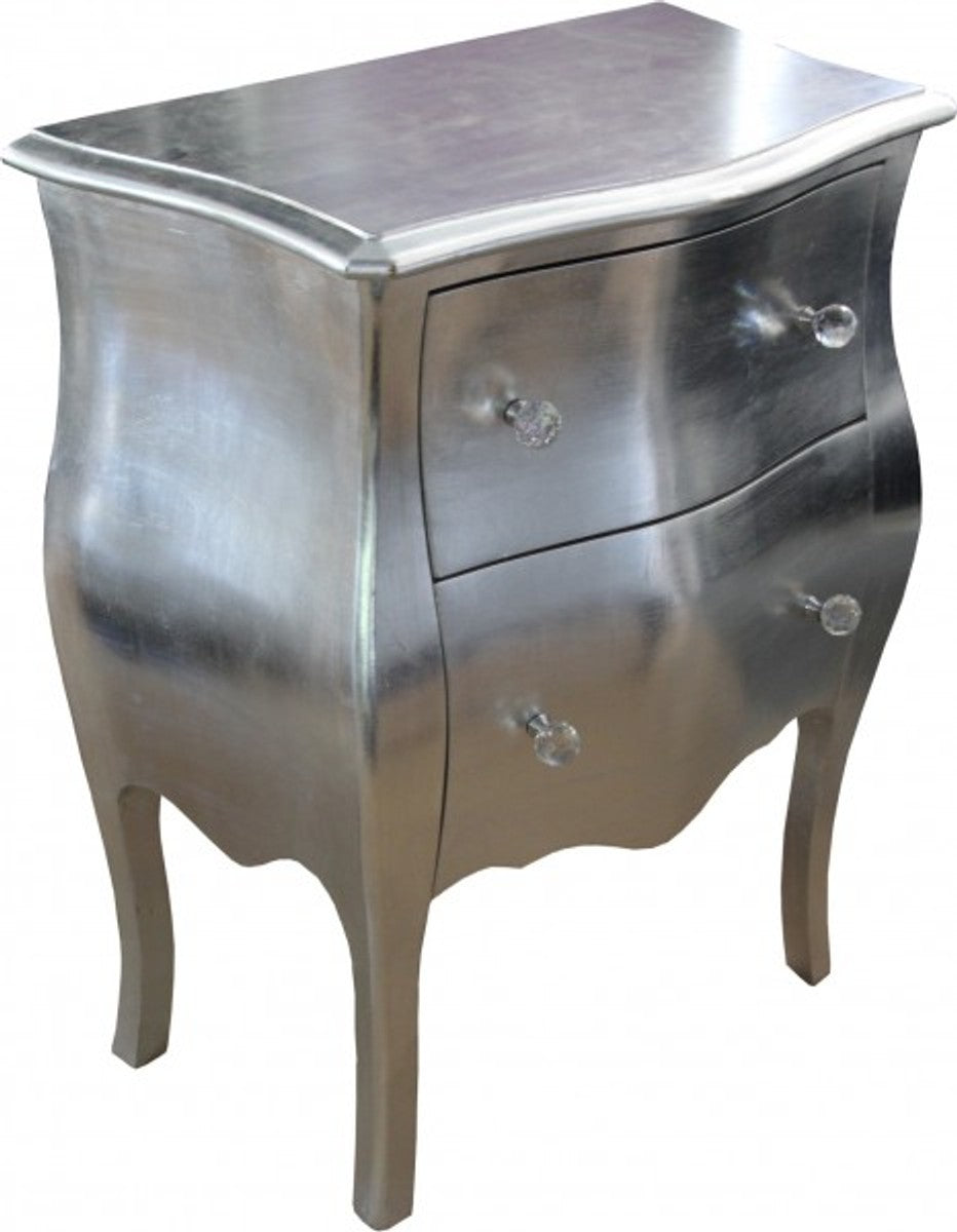 Casa Padrino Barock Kommode im Antik Look, Silber, Massivholz, H 78 cm, B 62 cm, T 36 cm