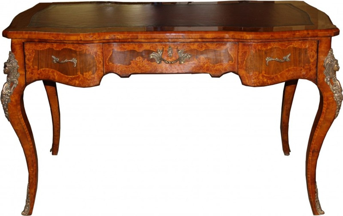 Casa Padrino Luxus Barock Empire Schreibtisch Sekretär 130 cm aus Eichenholz - Handgefertigt in Braun mit Bordeaux Lederoptik