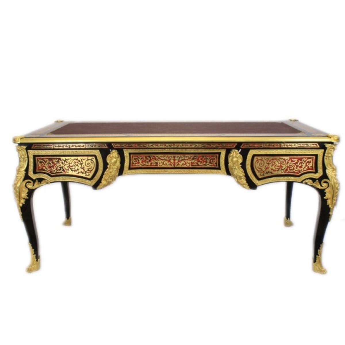 Casa Padrino Luxus Barock Boulle Sekretär - Handgefertigter Schreibtisch aus Massivholz - Schwarz / Gold / Rot - 140 x 70 x 85 cm
